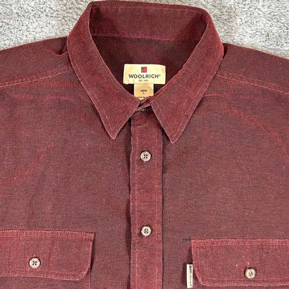 Woolrich Mens L-XL Burgundy Corduroy Long Sleeve Button Down Shirt 6264RS